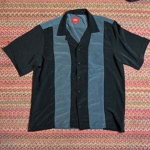 BLACK & GREY BUTTON UP COLOR BLOCK SHIRT SOPRANOS ITALIAN MOBSTER COSTUME